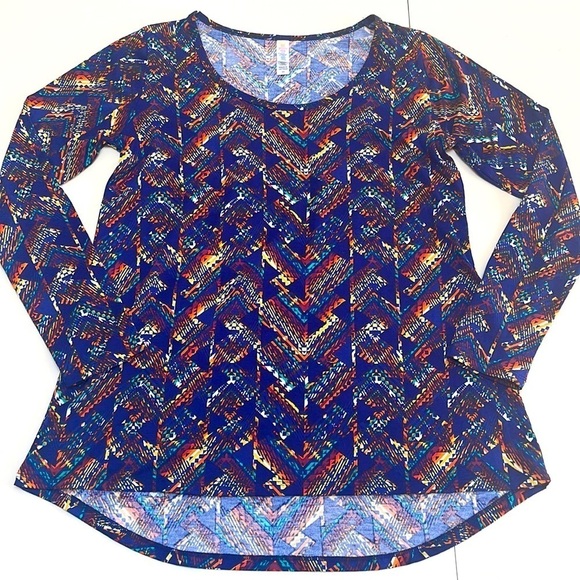 ❤️ 🆕 LuLaRoe Lynnae Shirt Hi-Lo Long Sleeves Tunic Top Colorful Scoop Neck - Picture 2 of 4
